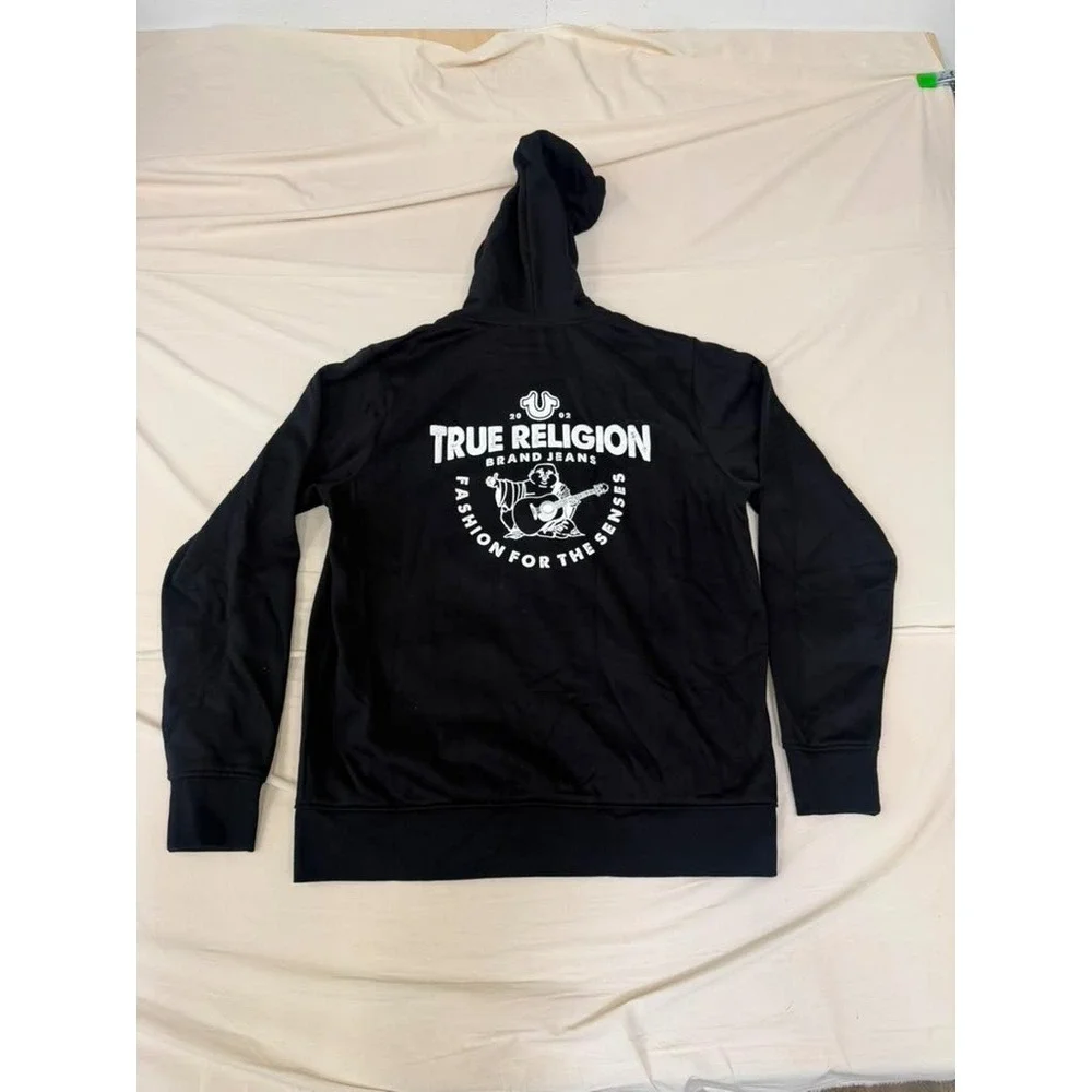 True Religion Mens Black Full Zip Buddha Graphic Hoodie Sweatshirt 2XL 2812